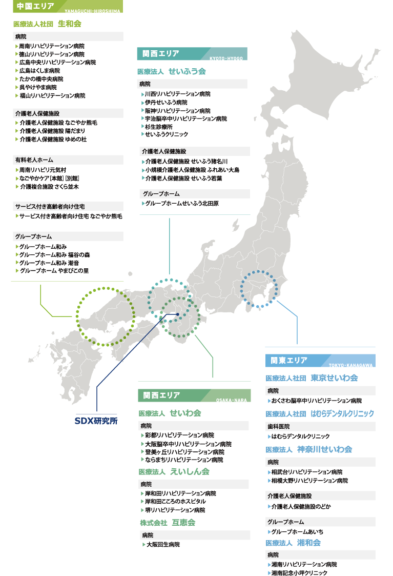 生和会グループの施設分布図